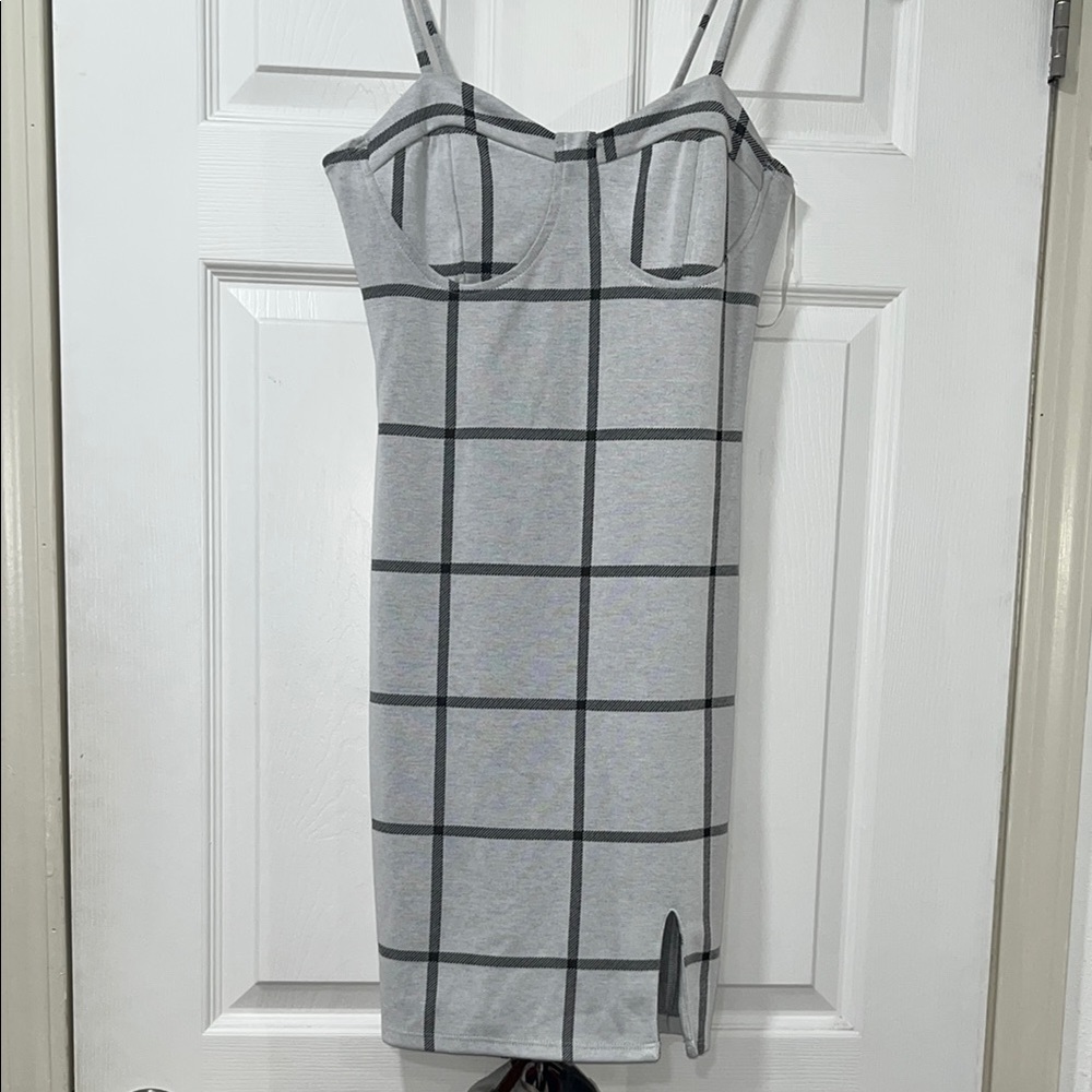 Gray Plaid Spaghetti Strap Dress